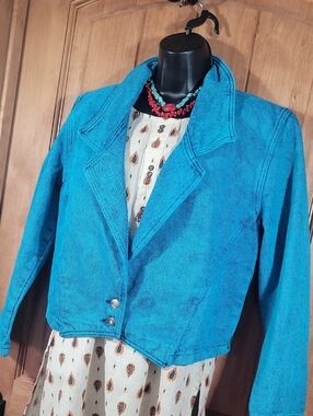 VTG Sundance Turquoise Denim Blazer